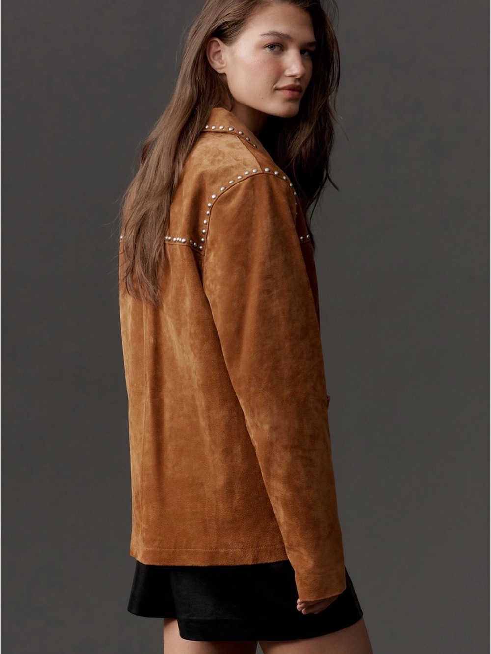 NWT Anthropologie x BLANKNYC Real Suede Studded Jacket in Roasted Walnut Size M - Picture 4 of 13
